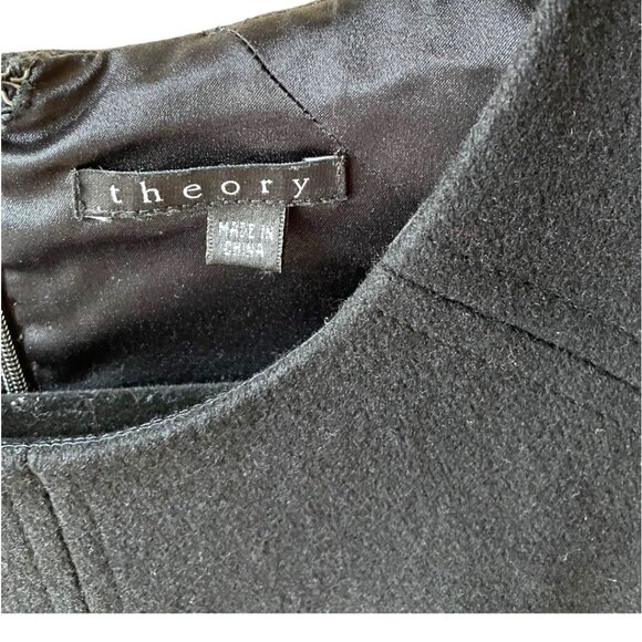 Theory Size 8 Black Wool Sleeveless Pleated A-Line Dress - Picture 3 of 8